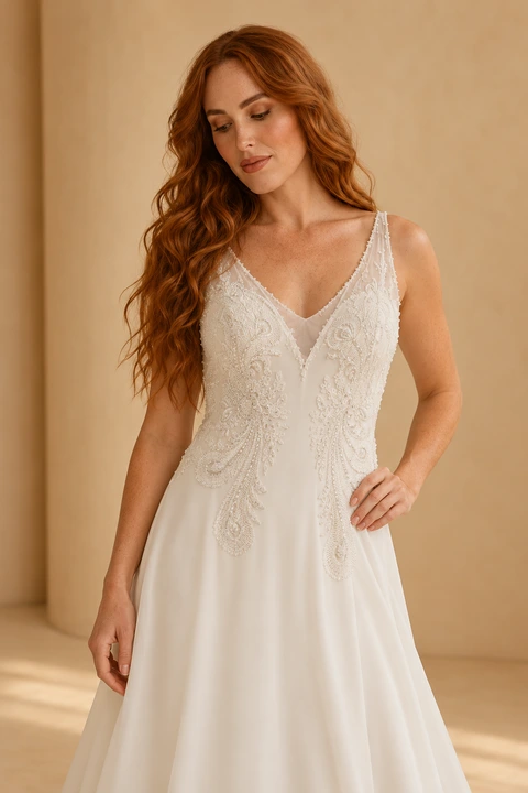 The Anna wedding dress — closer model-worn view