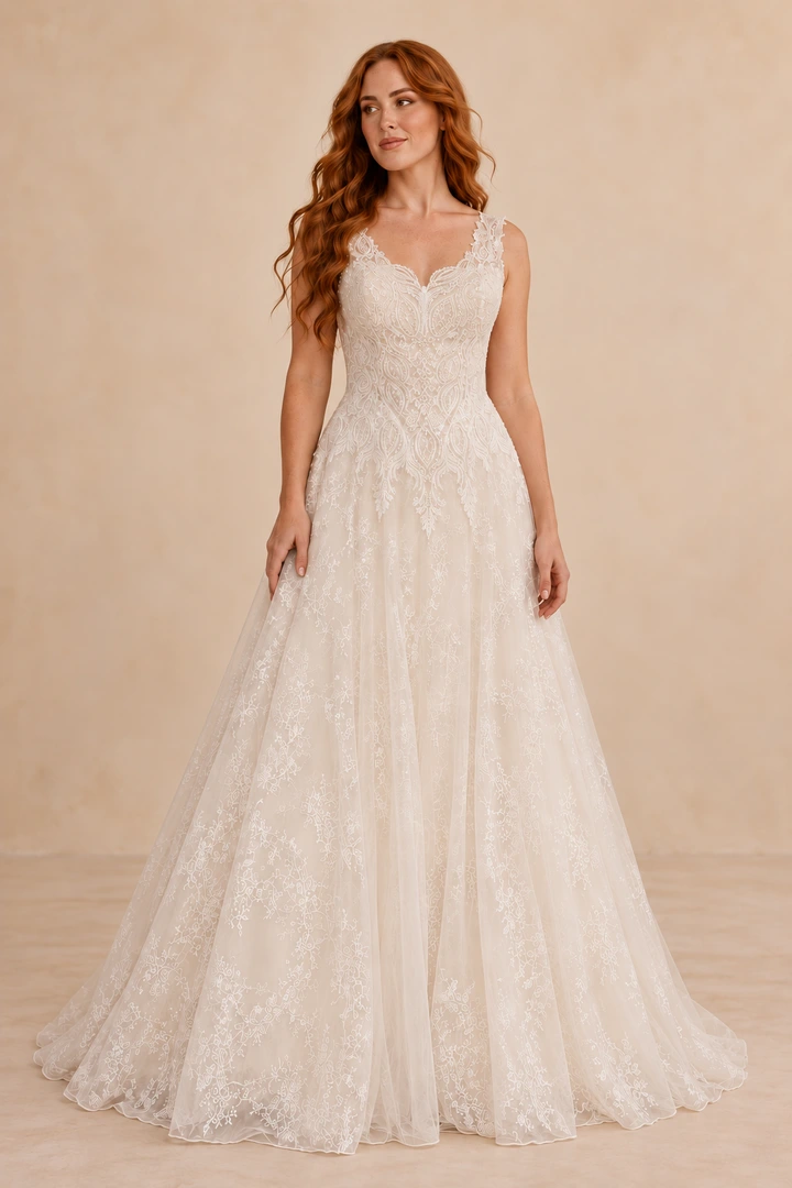 The Cantelopini-Pelmeni wedding dress — full-length front view