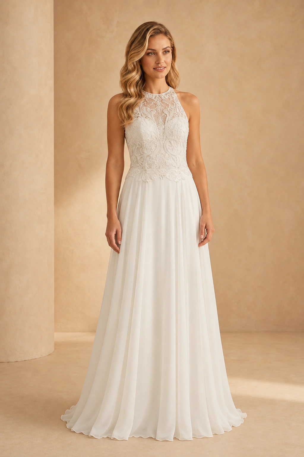 The Eliza lace A-line wedding gown, front view