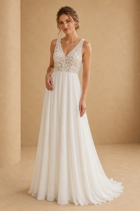 The Emmanuel wedding dress — full-length front view