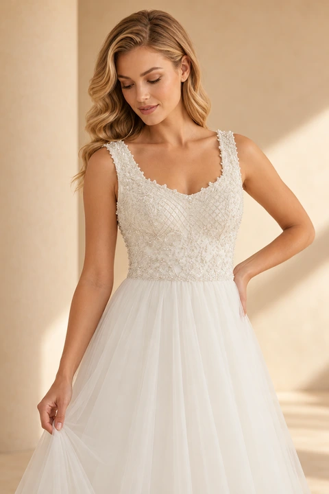 The Marina wedding dress — closer model-worn view