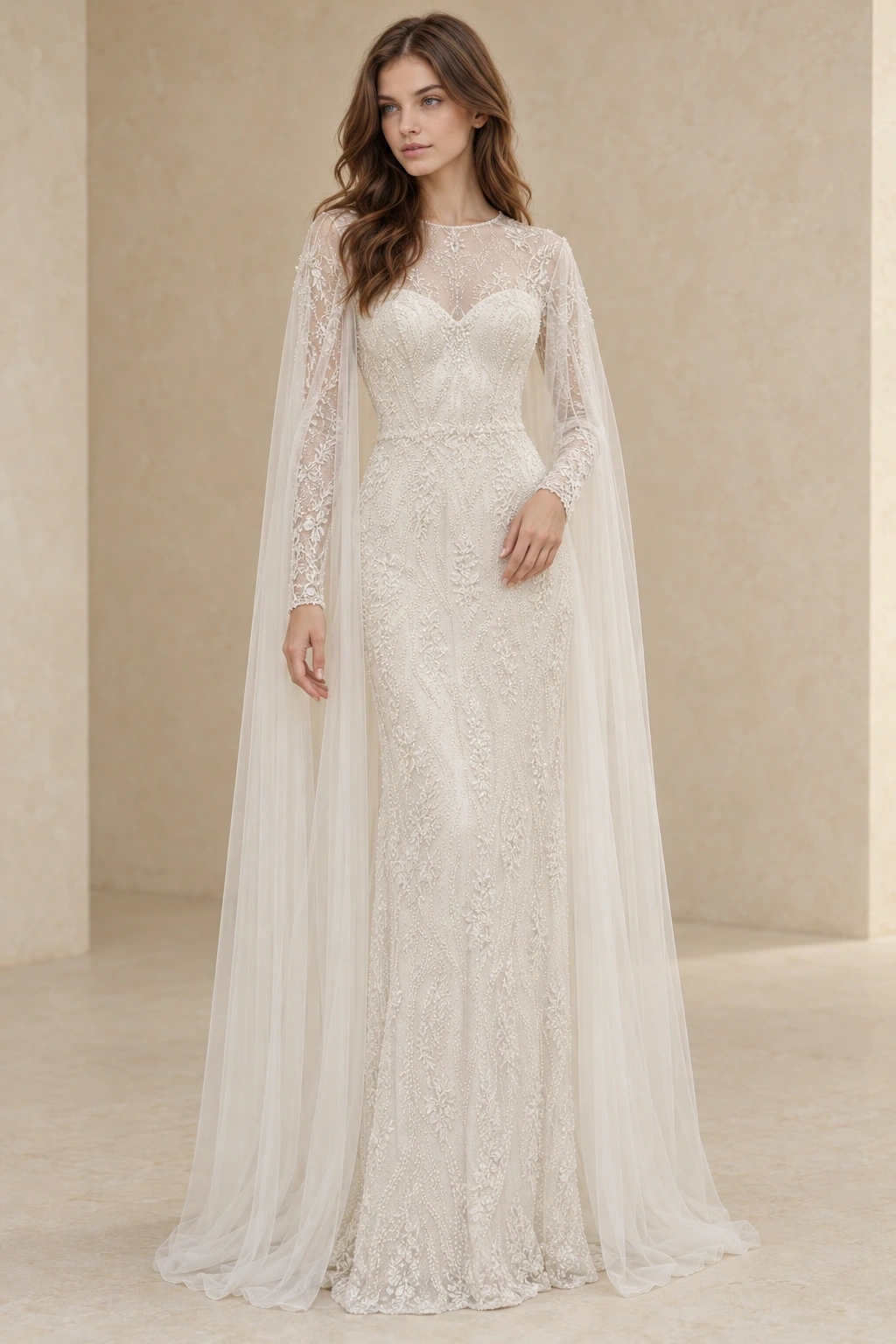 The May wedding dress — full-length front view