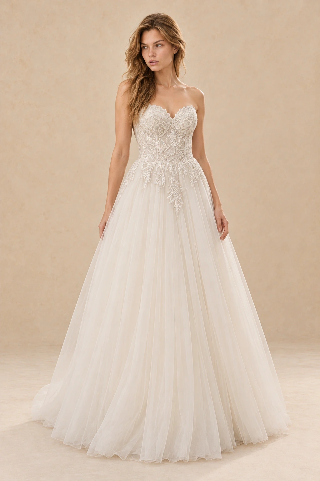 The Pocahontas wedding dress — full-length front view