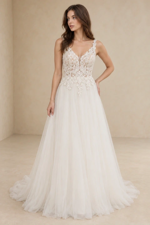 The Taylor wedding dress — full-length front view