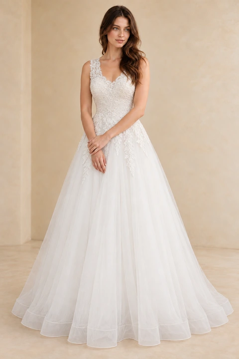 The Vail wedding dress — full-length front view