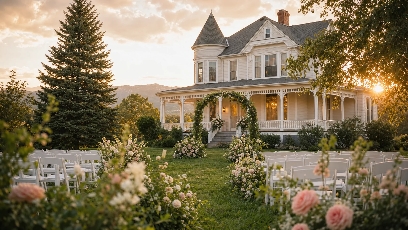 Historic estate garden wedding ceremony style inspiration in Northern Colorado