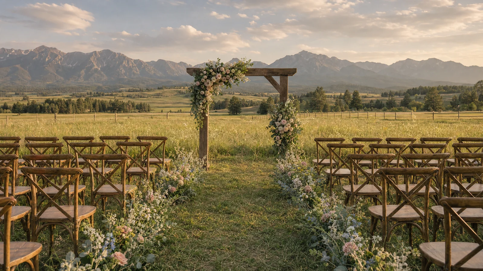 Mountain ranch wedding ceremony style inspiration near Loveland Colorado